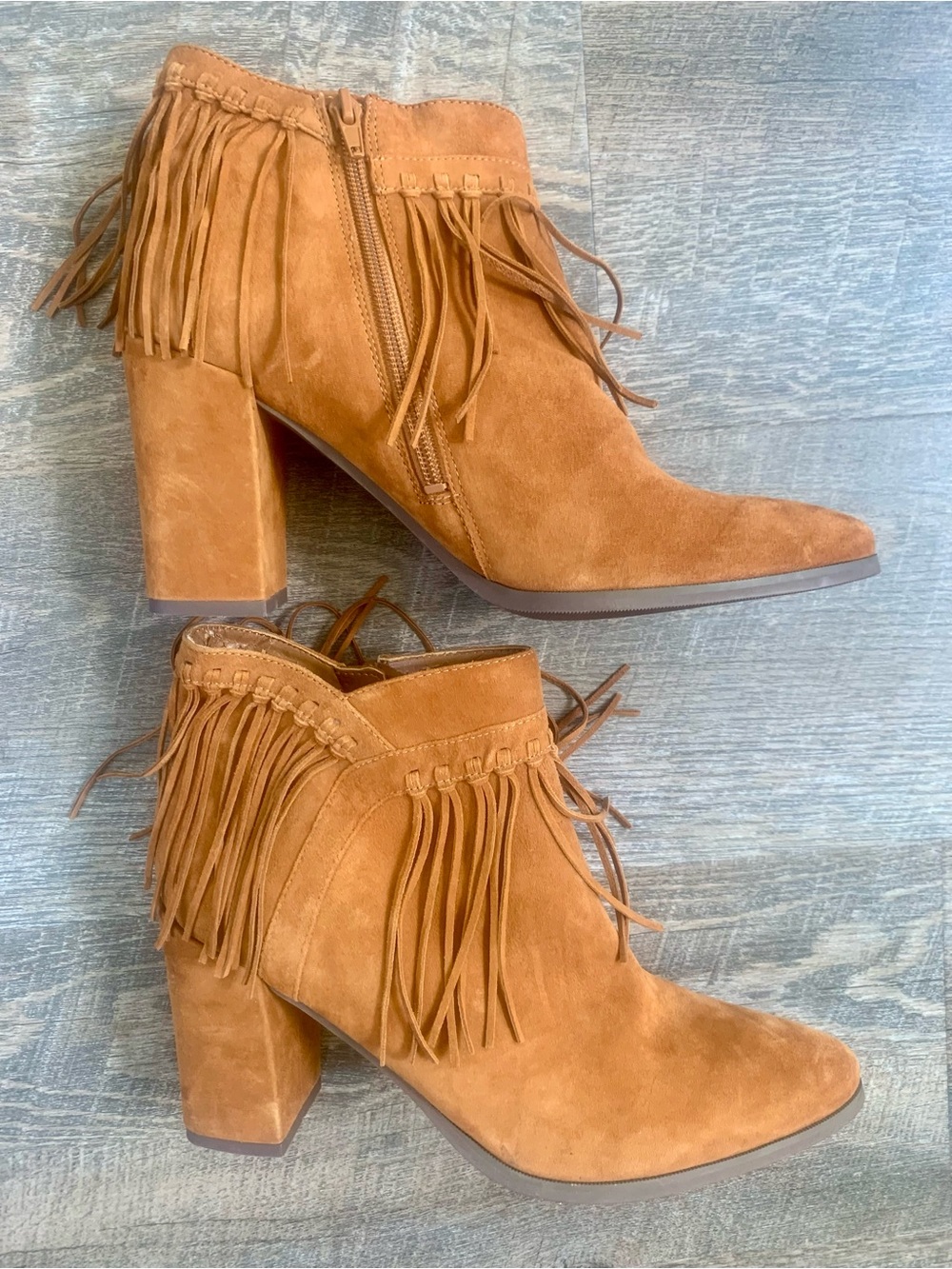 Nine West Women’s Fringe Suede Ankle Boots - Tan